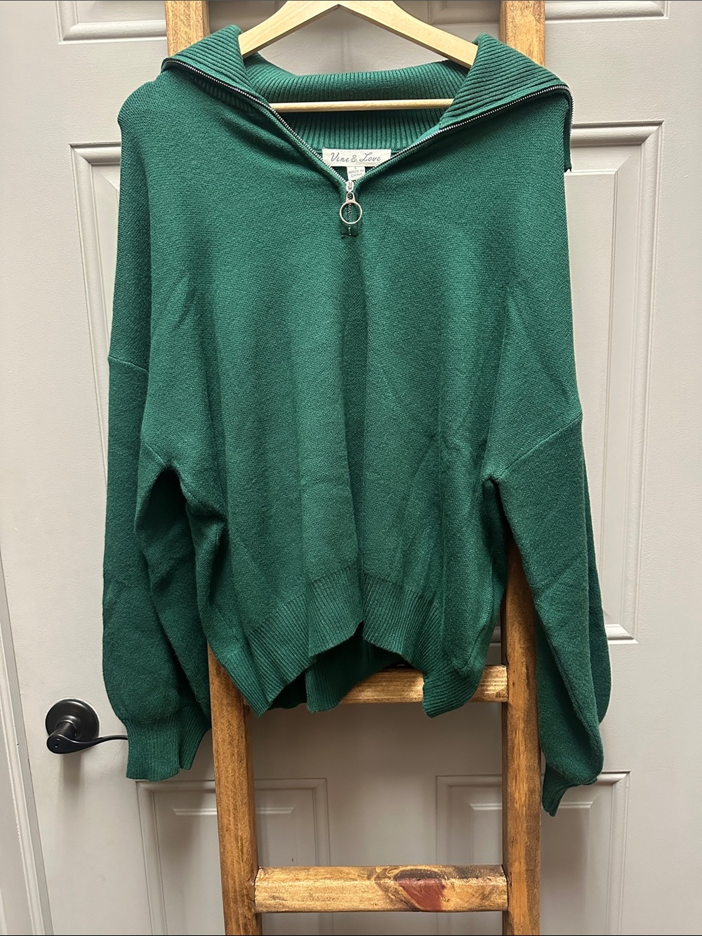 Vine & Love Forest Green Zip-Neck Knit Sweater